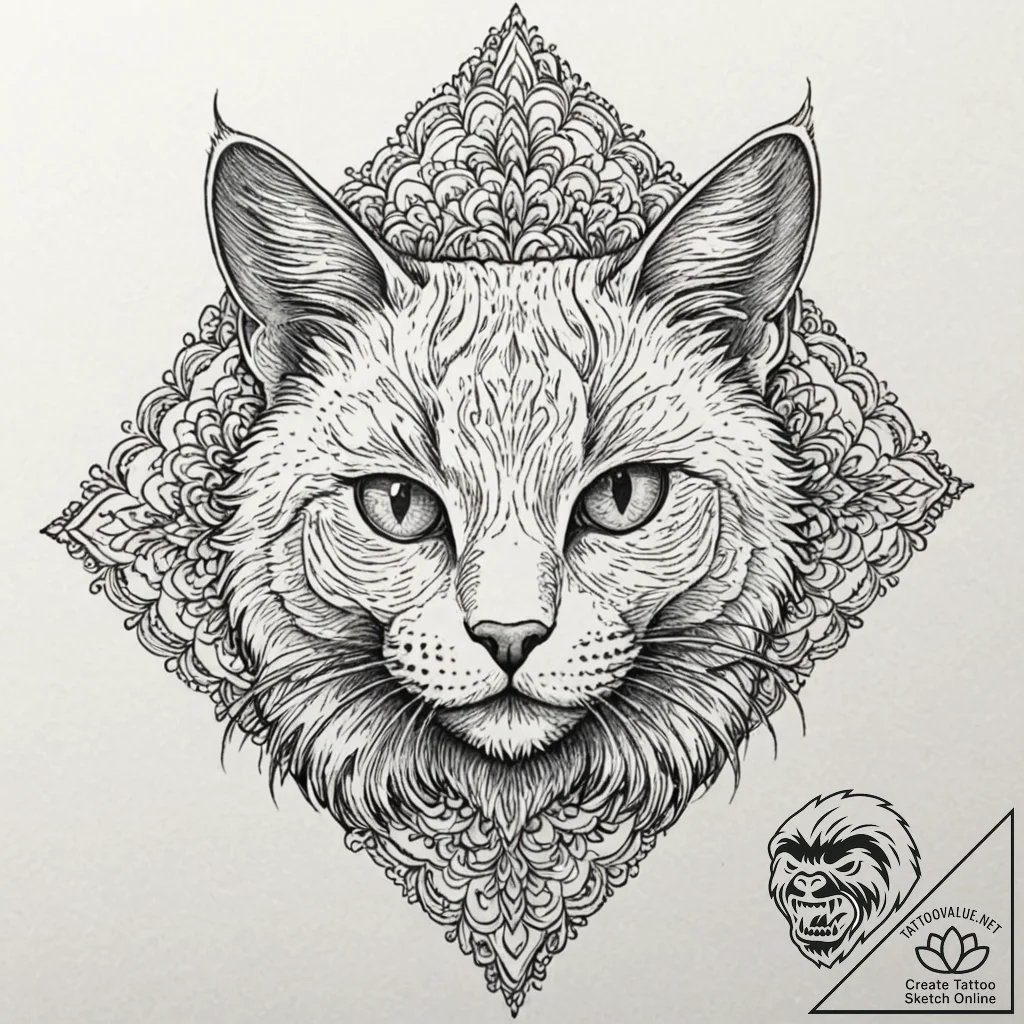 Black cat, tattoo sketch design, dotwork shad... - tattoo sketch (№1752319154_0, 12.07.2025 11:19) — tattoovalue.net
