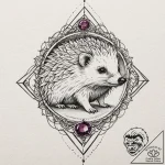 Hedgehog with spines of amethyst crystals, co… – tattoo sketch (№1752319478_0, 12.07.2025 11:24) — tattoovalue.net