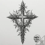 Palisade overgrown with thorned vines, ink il… – tattoo sketch (№1752319556_0, 12.07.2025 11:25) — tattoovalue.net