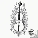 Cello with its strings turning into blossomin… – tattoo sketch (№1752319956_0, 12.07.2025 11:32) — tattoovalue.net