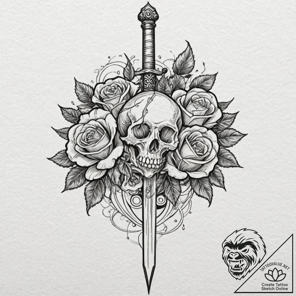 Dagger with crystal blade, tattoo drawing out... - tattoo sketch (№1752320035_0, 12.07.2025 11:33) — tattoovalue.net