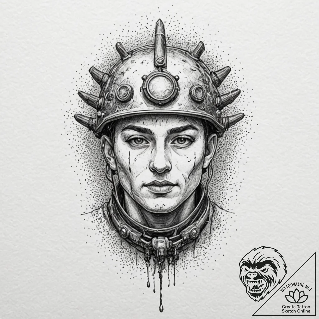 Rooted helm beneath spectral mist, ink illust... - tattoo sketch (№1752320389_0, 12.07.2025 11:39) — tattoovalue.net