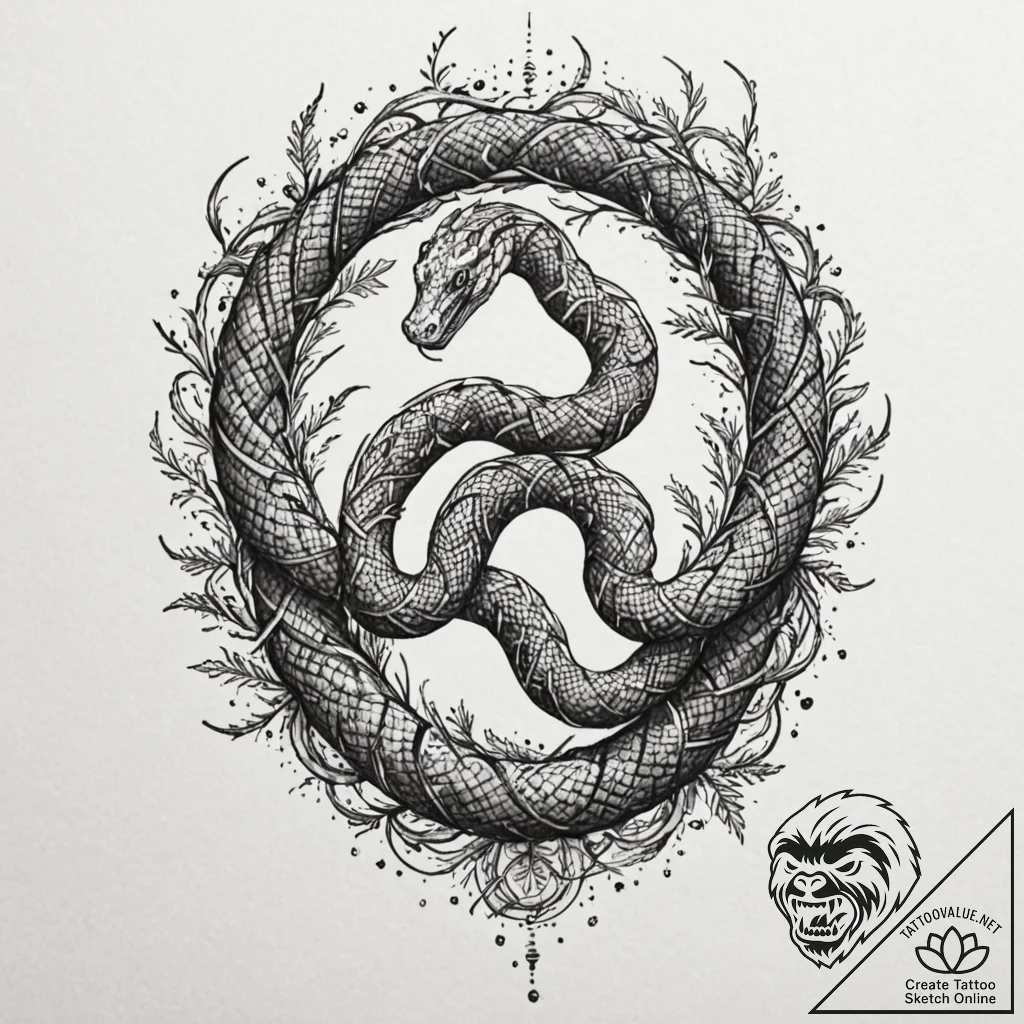 Barbed serpent coiling tree trunk, concept ar... - tattoo sketch (№1752320589_0, 12.07.2025 11:43) — tattoovalue.net