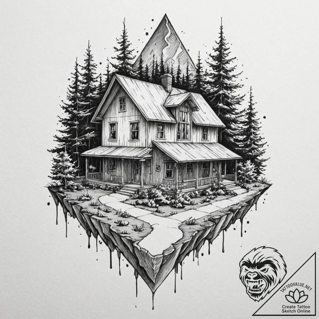 Blueprint of a family home, rendered with pre... - tattoo sketch (№1752320665_0, 12.07.2025 11:44) — tattoovalue.net