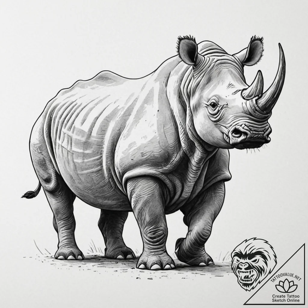 Rhino, symbolizing steadfastness and resilien... - tattoo sketch (№1752320816_0, 12.07.2025 11:46) — tattoovalue.net