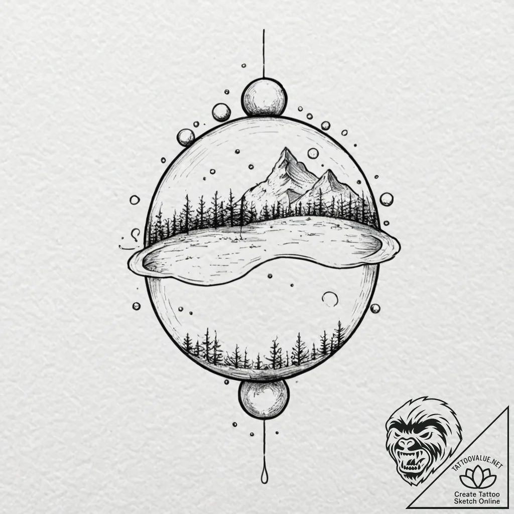 A whimsical bubble floating across sky, free,... - tattoo sketch (№1752320894_0, 12.07.2025 11:48) — tattoovalue.net