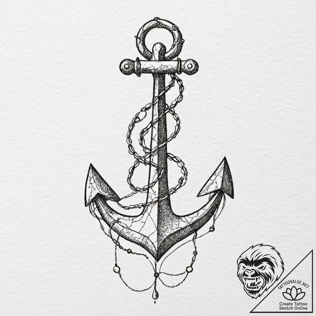 Animated anchor cracking apart, tattoo sketch... - tattoo sketch (№1752320972_0, 12.07.2025 11:49) — tattoovalue.net