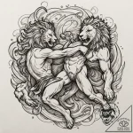 Heracles battling the nemean lion, ink illust… – tattoo sketch (№1752321455_0, 12.07.2025 11:57) — tattoovalue.net