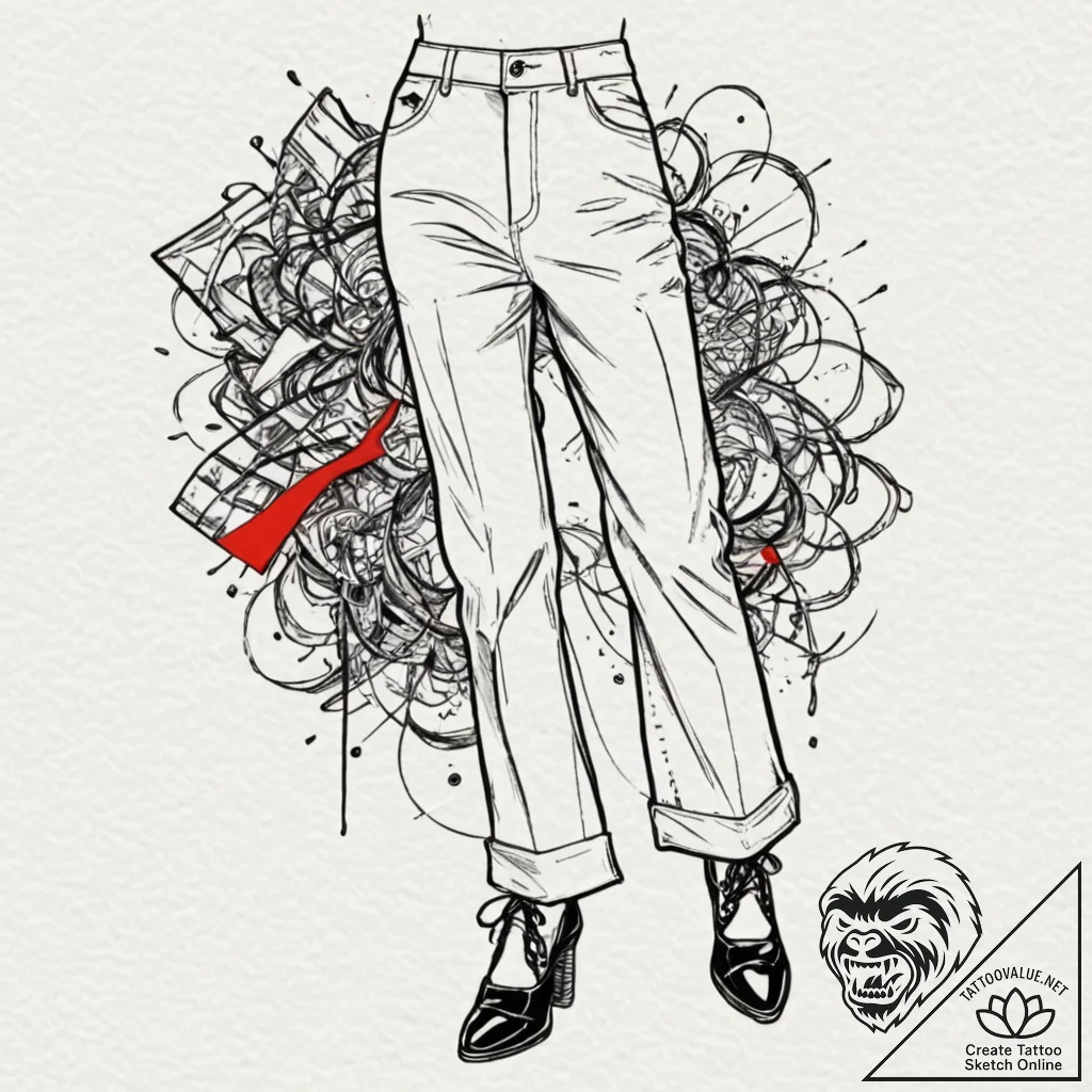 A classic bell-bottom pants, retro,, tattoo f... - tattoo sketch (№1752321623_0, 12.07.2025 12:00) — tattoovalue.net