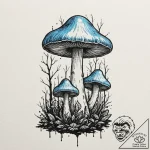 A mystical blue mushroom glowing in a dark fo… – tattoo sketch (№1752321780_0, 12.07.2025 12:03) — tattoovalue.net