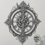 Broken timepiece with skeletal hands, tattoo… – tattoo sketch (№1752321865_0, 12.07.2025 12:04) — tattoovalue.net