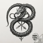Black serpent devouring rune, ink illustratio… – tattoo sketch (№1752321947_0, 12.07.2025 12:05) — tattoovalue.net