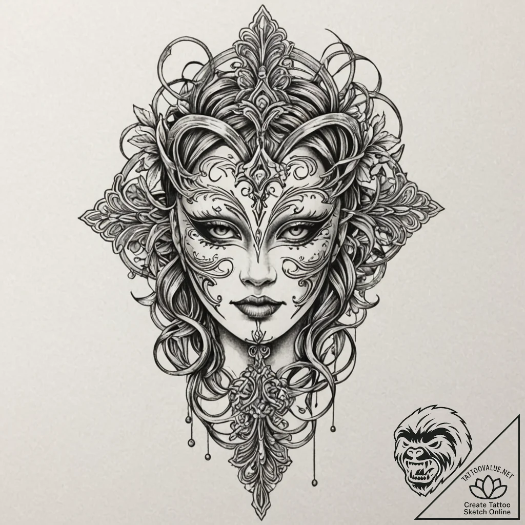 Mask bound in iron roots, tattoo drawing outl... - tattoo sketch (№1752322282_0, 12.07.2025 12:11) — tattoovalue.net