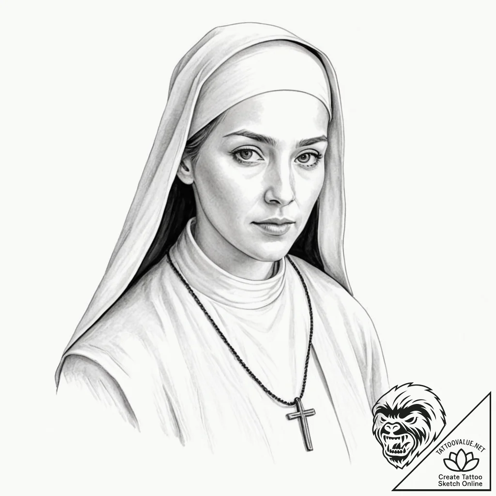 Nun - tattoo sketch (№1752322617_0, 12.07.2025 12:16) — tattoovalue.net
