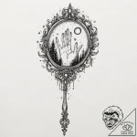A hand mirror reflecting a ghostly figure, ar… – tattoo sketch (№1752322699_0, 12.07.2025 12:18) — tattoovalue.net