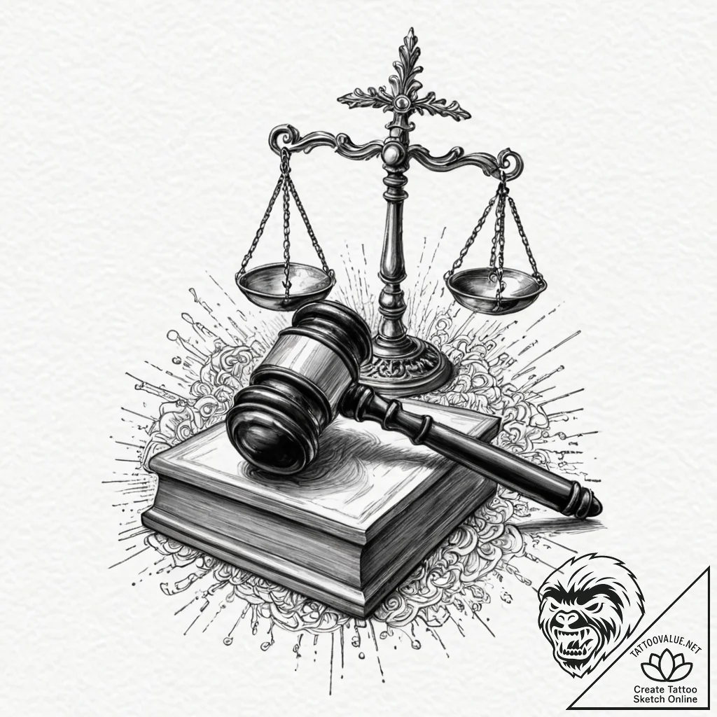 Gavel and sounding block, symbolizing judgmen... - tattoo sketch (№1752322784_0, 12.07.2025 12:19) — tattoovalue.net