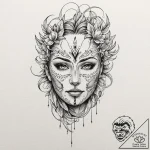Mask with hollow gaze, tattoo drawing outline… – tattoo sketch (№1752323118_0, 12.07.2025 12:25) — tattoovalue.net