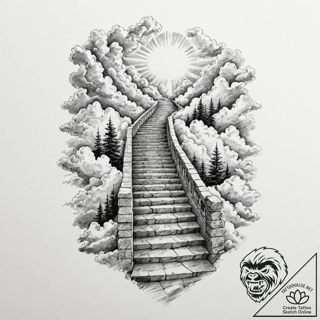 Stairway to the clouds - tattoo sketch (№1752323285_0, 12.07.2025 12:28) — tattoovalue.net
