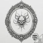 Baroque mirror with demon trapped, artistic t… – tattoo sketch (№1752323619_0, 12.07.2025 12:33) — tattoovalue.net