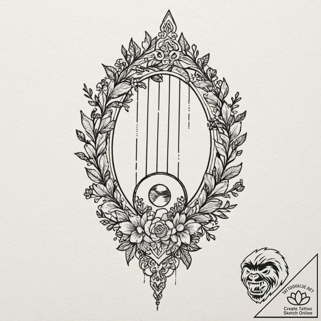 Quartz lyre echoing spectral song, tattoo ske... - tattoo sketch (№1752323703_0, 12.07.2025 12:35) — tattoovalue.net