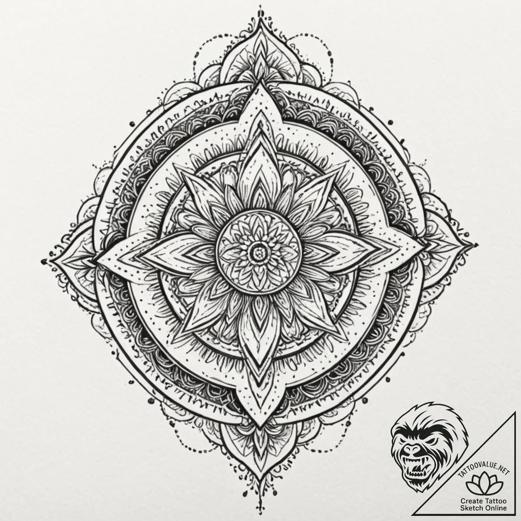 Jewel glyph burning through frost, ink illust... - tattoo sketch (№1752324037_0, 12.07.2025 12:40) — tattoovalue.net