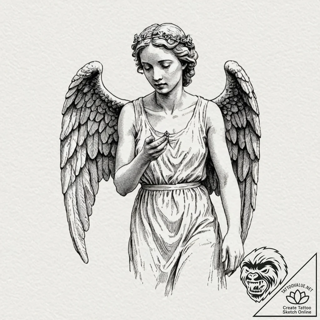 A weeping angel statue, concept art for tatto... - tattoo sketch (№1752324288_0, 12.07.2025 12:44) — tattoovalue.net