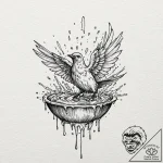A whimsical bird taking a bath, splashing,, i… – tattoo sketch (№1752324372_0, 12.07.2025 12:46) — tattoovalue.net