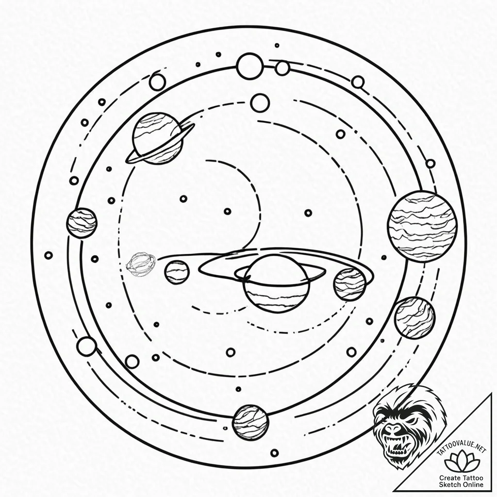 A planet with rings made of city lights - tattoo sketch (№1752324456_0, 12.07.2025 12:47) — tattoovalue.net