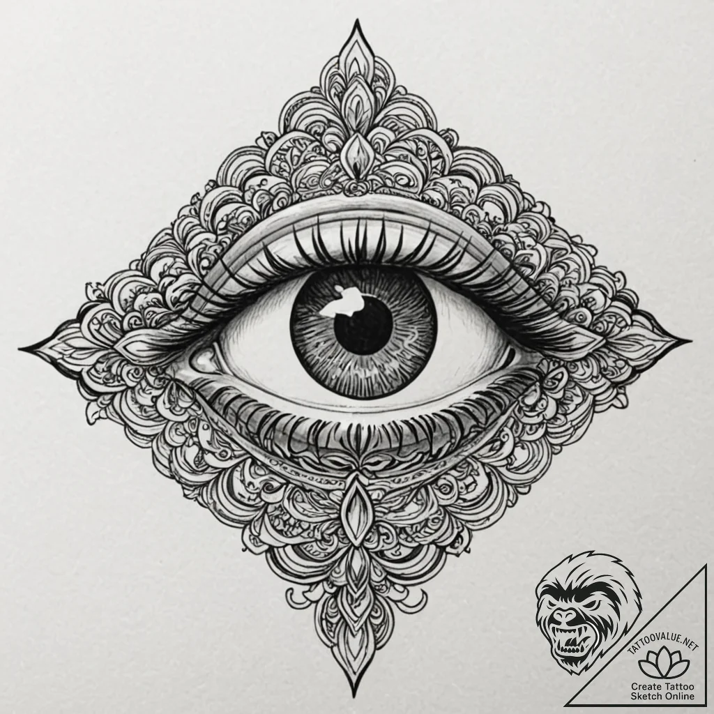 Obsidian eye beneath crimson sky, tattoo flas... - tattoo sketch (№1752324539_0, 12.07.2025 12:48) — tattoovalue.net