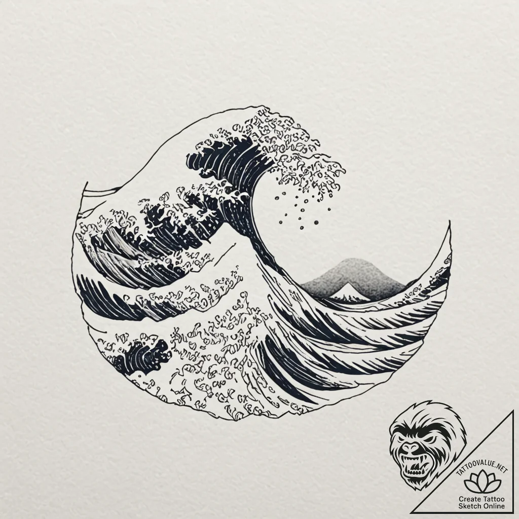 Wave, hokusai style, but minimalist, artistic... - tattoo sketch (№1752324958_0, 12.07.2025 12:55) — tattoovalue.net