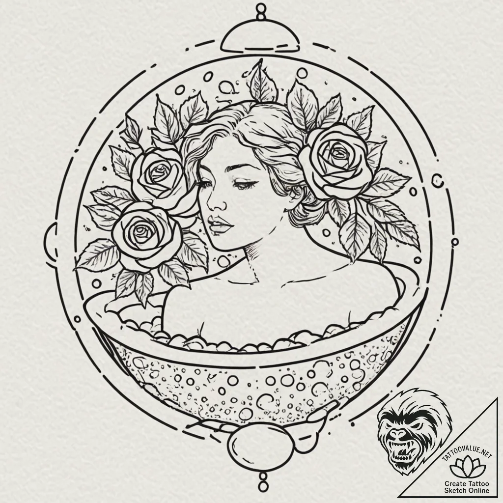 A whimsical bubble bath with roses, romantic,... - tattoo sketch (№1752325125_0, 12.07.2025 12:58) — tattoovalue.net