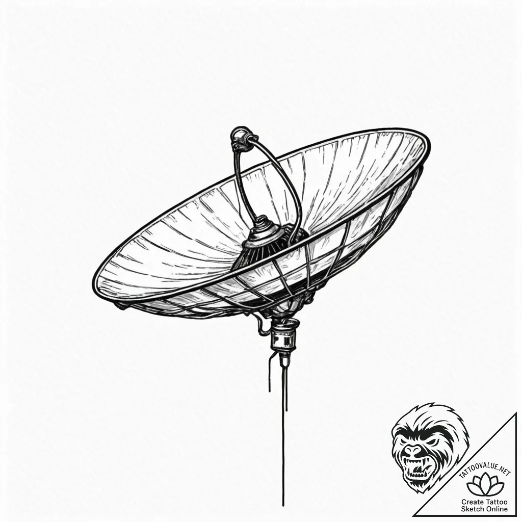 Decaying satellite dish aimed at a black star... - tattoo sketch (№1752325208_0, 12.07.2025 13:00) — tattoovalue.net