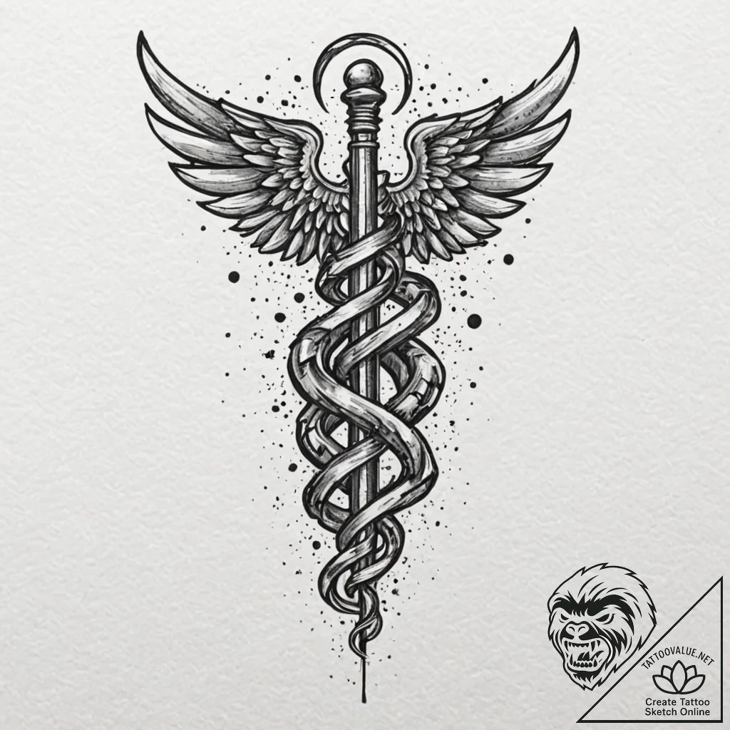 Caduceus staff, representing balance and nego... - tattoo sketch (№1752325291_0, 12.07.2025 13:01) — tattoovalue.net