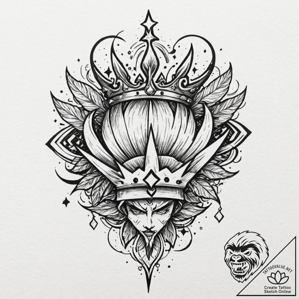 Needle blade crowned with stars, ink illustra... - tattoo sketch (№1752325876_0, 12.07.2025 13:11) — tattoovalue.net