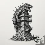 Kaiju fangs breaking bone tower, artistic tat… – tattoo sketch (№1752326044_0, 12.07.2025 13:14) — tattoovalue.net