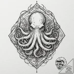 Leather-bound tome with an iron, cthulhu-shap… – tattoo sketch (№1752326459_0, 12.07.2025 13:20) — tattoovalue.net