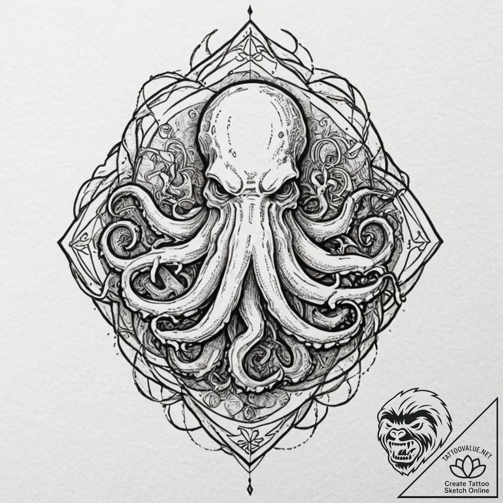 Leather-bound tome with an iron, cthulhu-shap... - tattoo sketch (№1752326459_0, 12.07.2025 13:20) — tattoovalue.net