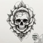 Abyssal rose blooming in skull eye socket, ta… – tattoo sketch (№1752326953_0, 12.07.2025 13:29) — tattoovalue.net