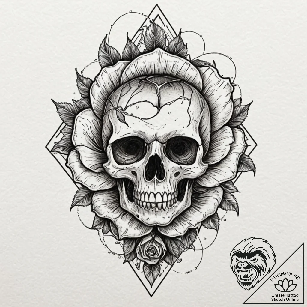 Abyssal rose blooming in skull eye socket, ta... - tattoo sketch (№1752326953_0, 12.07.2025 13:29) — tattoovalue.net