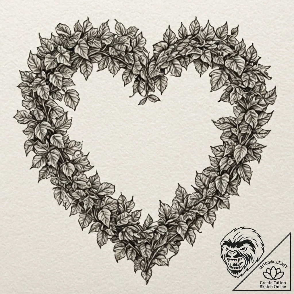 Vine of ivy forming a heart shape on a stone... - tattoo sketch (№1752327121_0, 12.07.2025 13:32) — tattoovalue.net