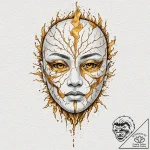 Kintsugi mask with golden cracks, tattoo flas… – tattoo sketch (№1752327205_0, 12.07.2025 13:33) — tattoovalue.net