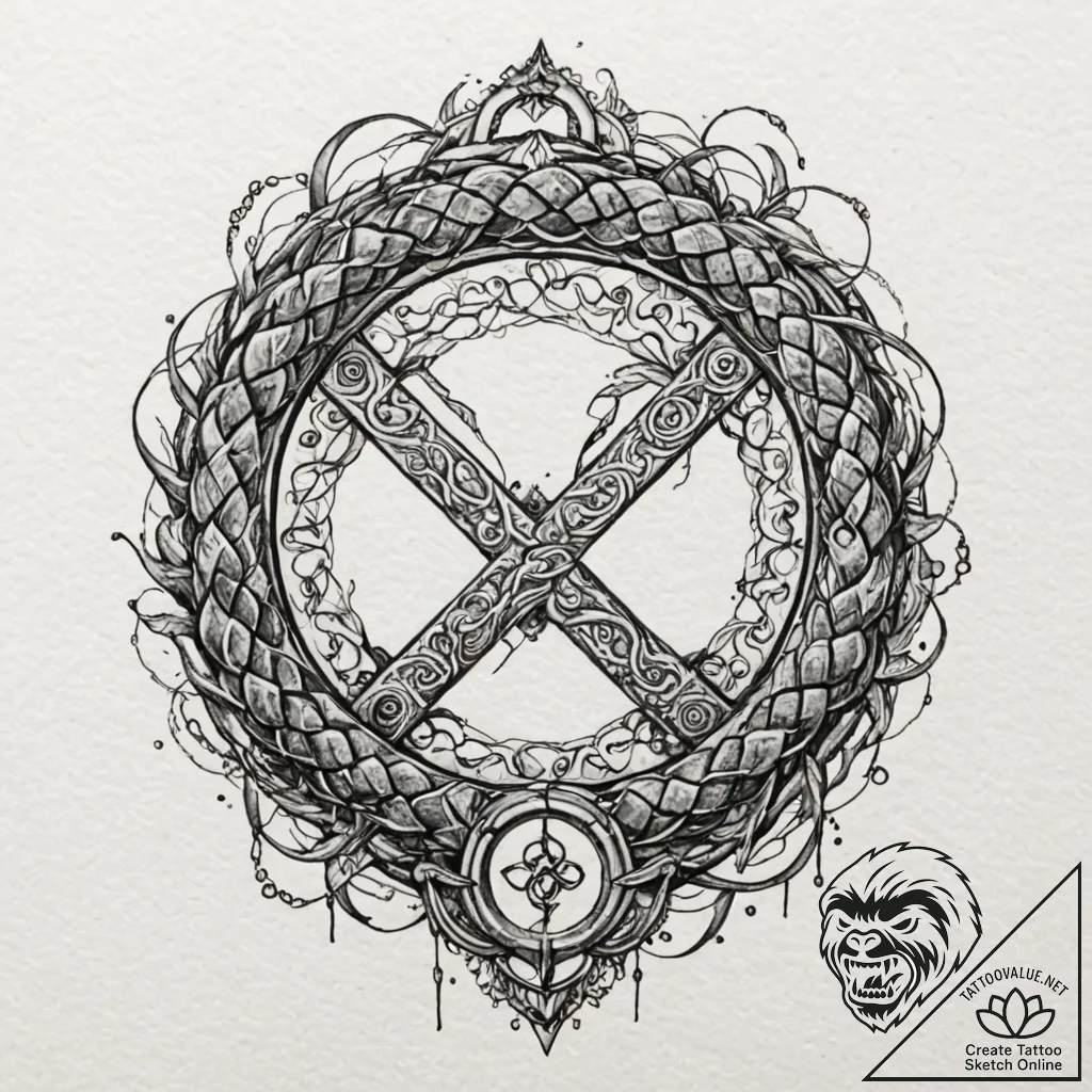 Rune cage trapping serpent, tattoo drawing ou... - tattoo sketch (№1752327290_0, 12.07.2025 13:34) — tattoovalue.net