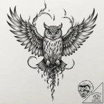 Owl wings devouring celestial flame, tattoo f… – tattoo sketch (№1752327710_0, 12.07.2025 13:41) — tattoovalue.net