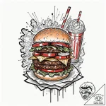 A quirky burger with fries and a milkshake, m… – tattoo sketch (№1752327794_0, 12.07.2025 13:43) — tattoovalue.net