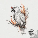 Parrot with plumage of fire and embers, artis… – tattoo sketch (№1752328045_0, 12.07.2025 13:47) — tattoovalue.net