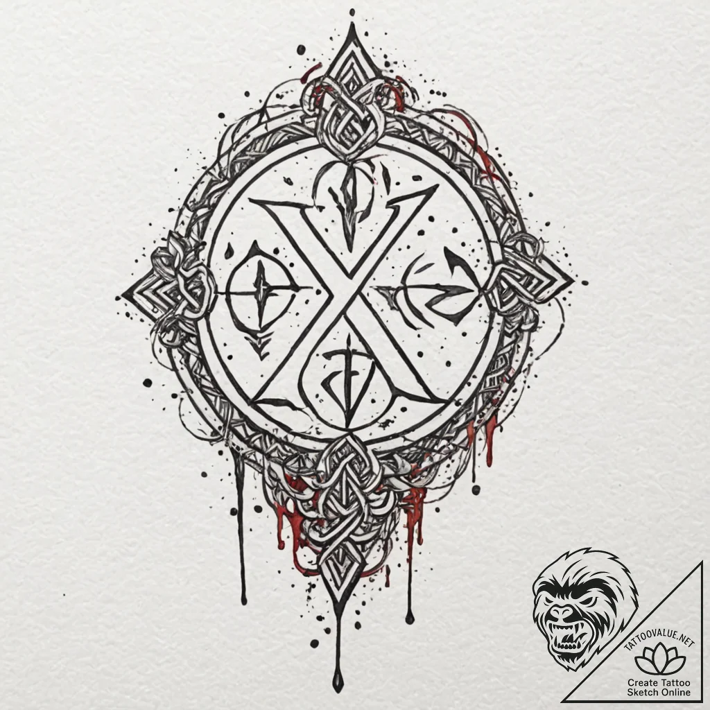 Blood runes bleeding from walls, tattoo drawi... - tattoo sketch (№1752328128_0, 12.07.2025 13:48) — tattoovalue.net