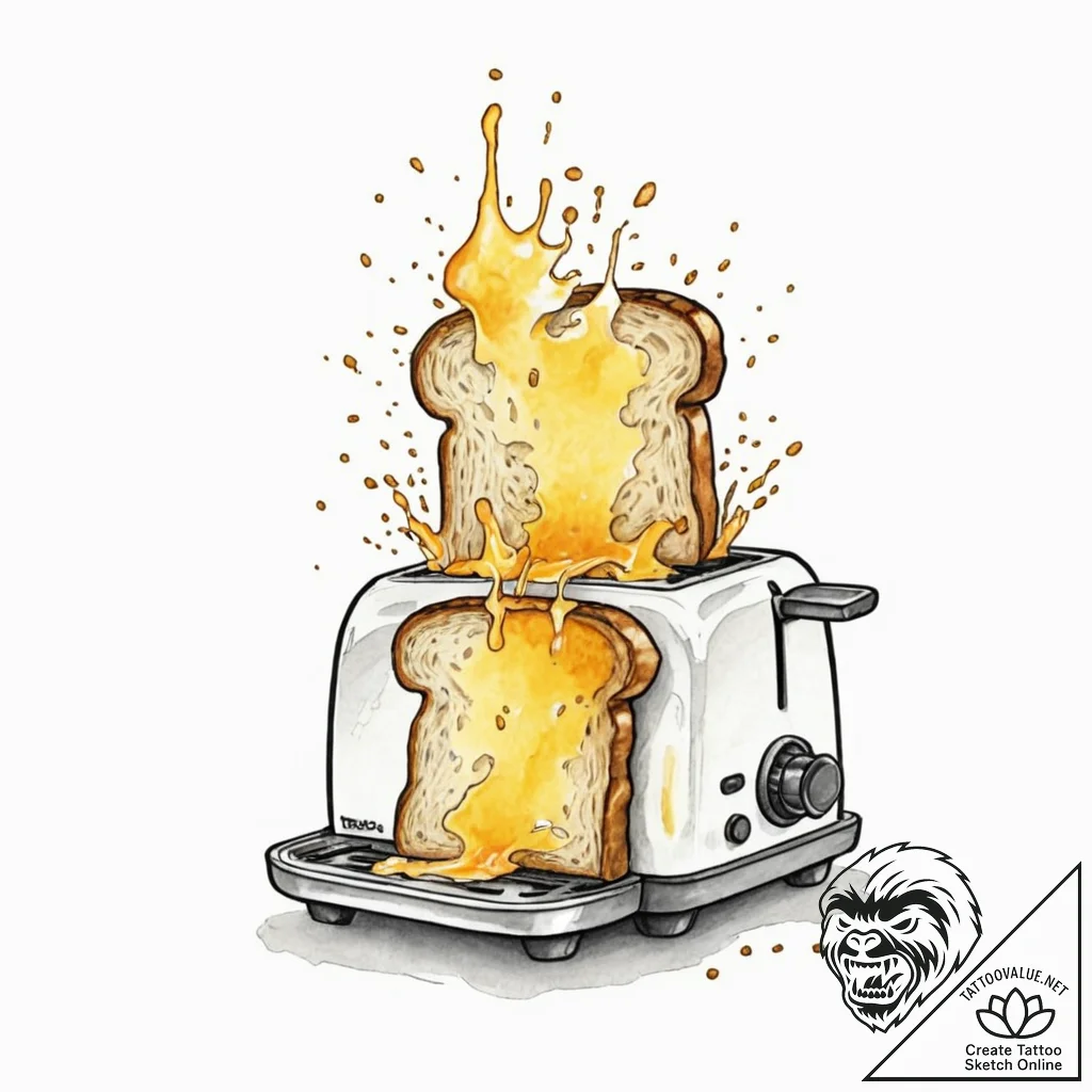 Toast with butter, popping from toaster, ink... - tattoo sketch (№1752328212_0, 12.07.2025 13:50) — tattoovalue.net