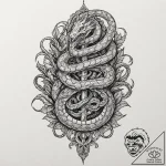 Arcane serpent wrapped around staff, tattoo d… – tattoo sketch (№1752328713_0, 12.07.2025 13:58) — tattoovalue.net
