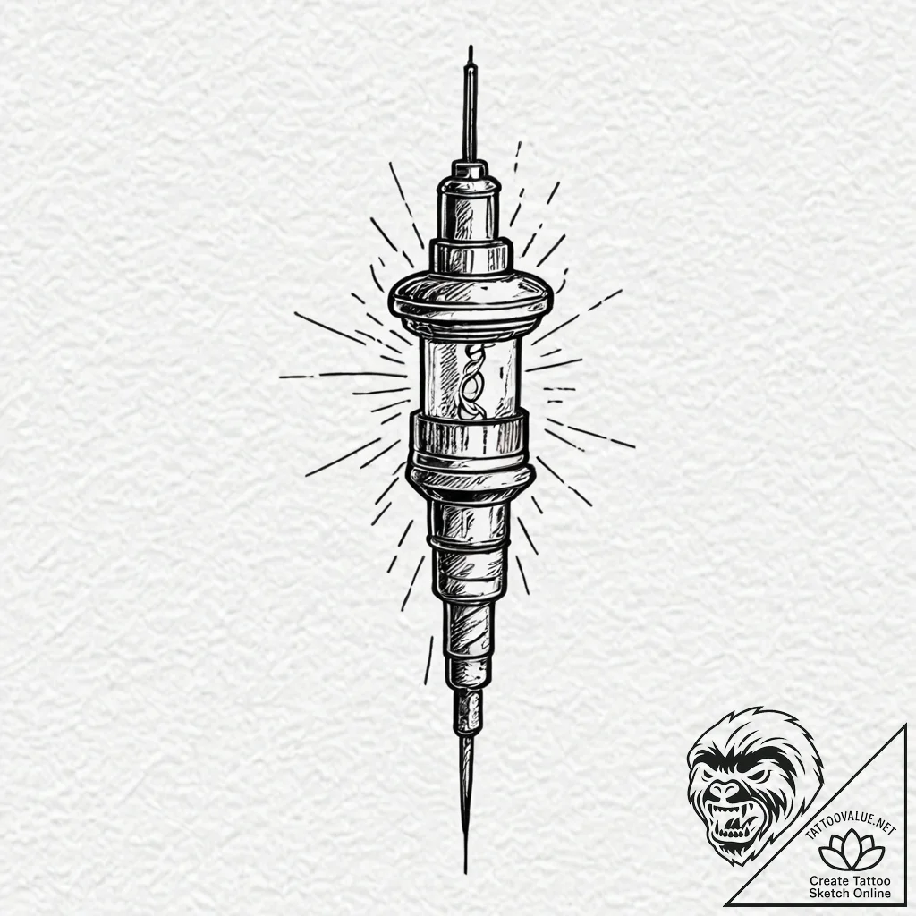 Injector needle filled with a volatile, glowi... - tattoo sketch (№1752329048_0, 12.07.2025 14:04) — tattoovalue.net