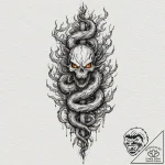 Flaming serpent devouring roots, tattoo sketc… – tattoo sketch (№1752329132_0, 12.07.2025 14:05) — tattoovalue.net